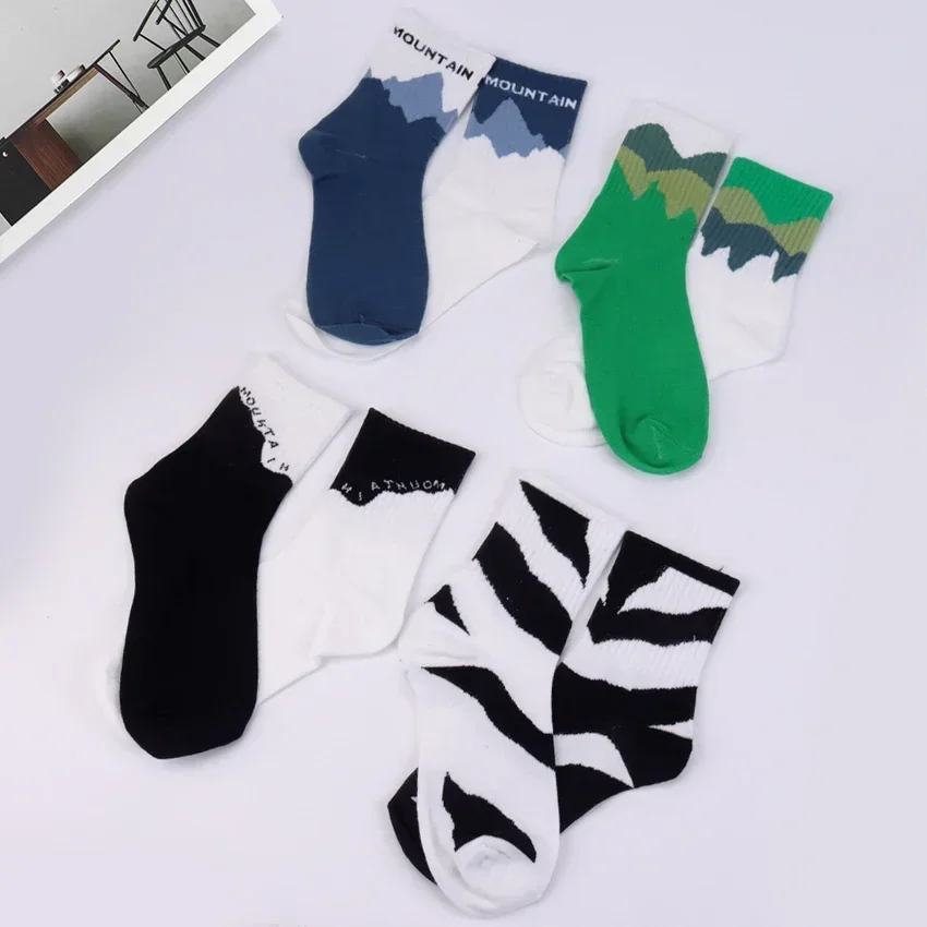 Japanese Asymmetric Socks Women Spring and Autumn Personalized Creativity Medium Tube Socks Cartoon Sports Socks AB Socks