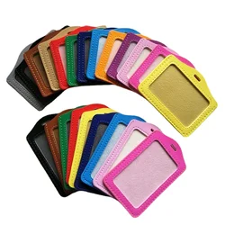 1pc Candy Color PU Leather Work Card Sleeve ID Holders Bus Pass Card Holder Name Badges Cover Case Sleeve Office Supplies