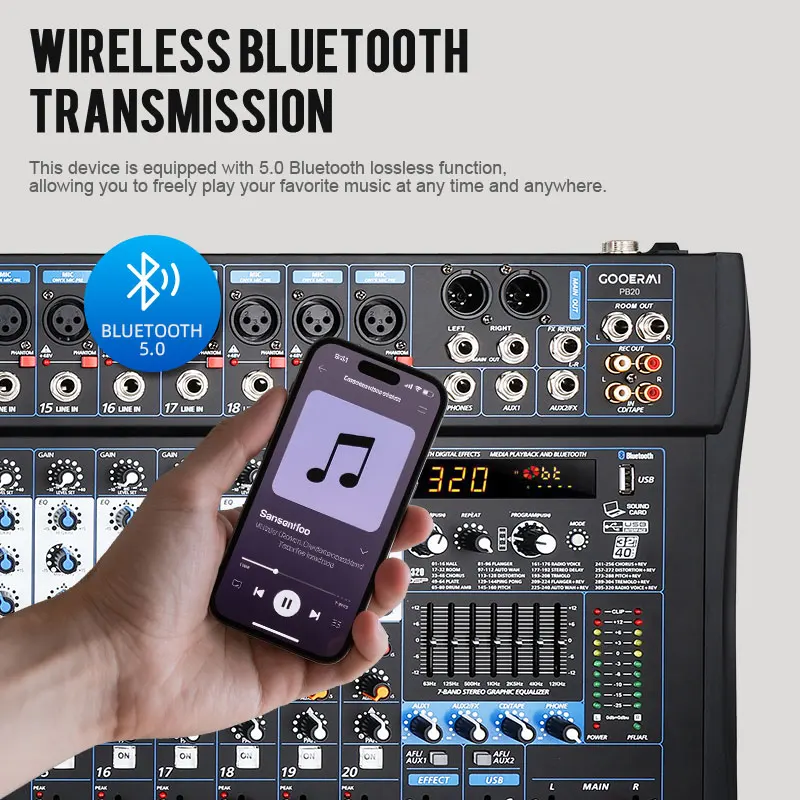Gooermi PB Series Professional DJ Audio Mixer 6-16 Channels USB Sound Mixing Console with 320 DSP Effects 48V Phantom Power - view 4