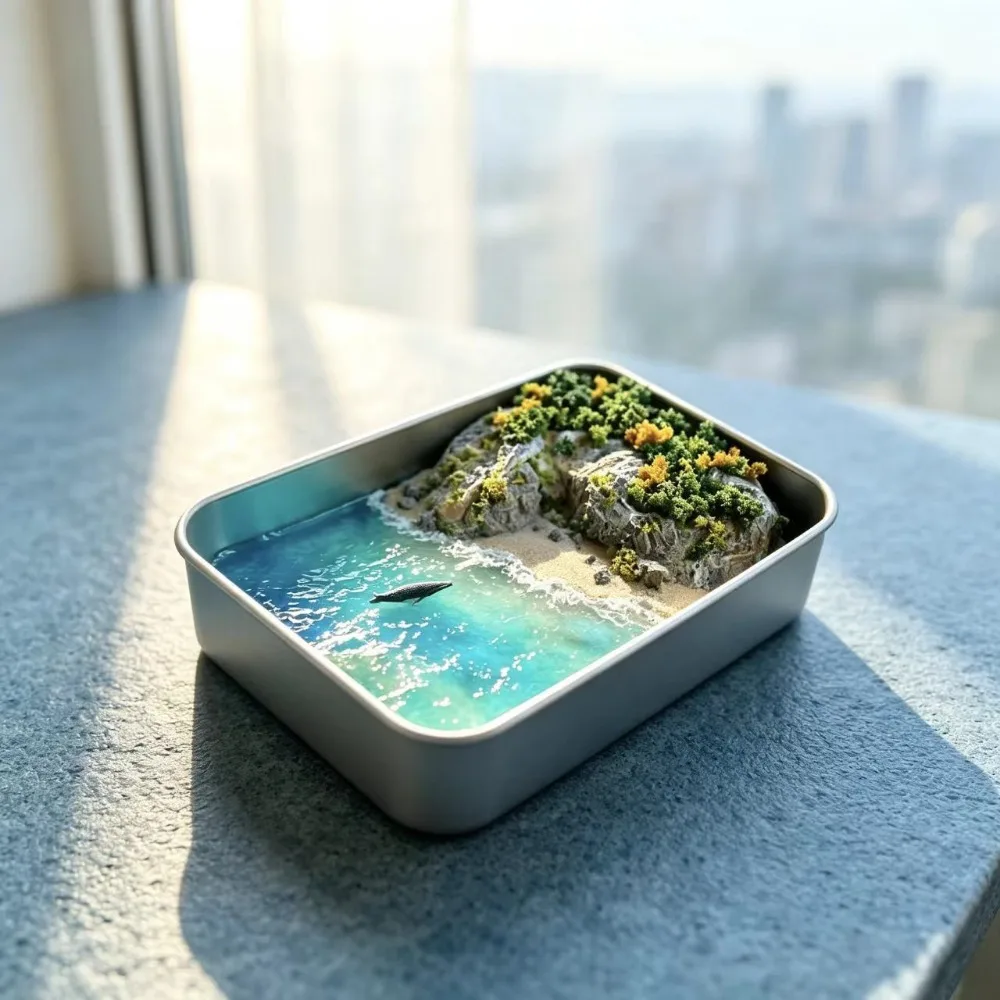 DIY Peninsula tin box miniature ocean landscape handmade model sea view set material package micro landscaping small ornament