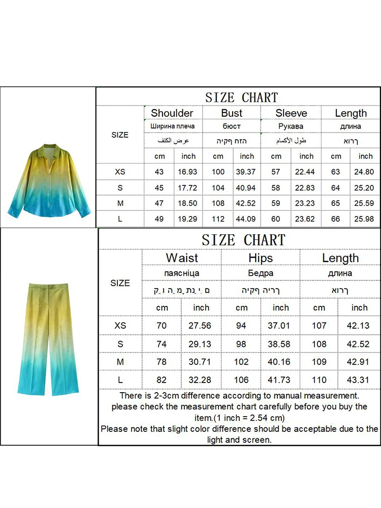 TFMLN Women Summer Tie Dye 2-Piece Set 2024 Loose Long Sleeve Shirt+High Waist Vintage Gradient Pockets Zipper Wide Leg Pant