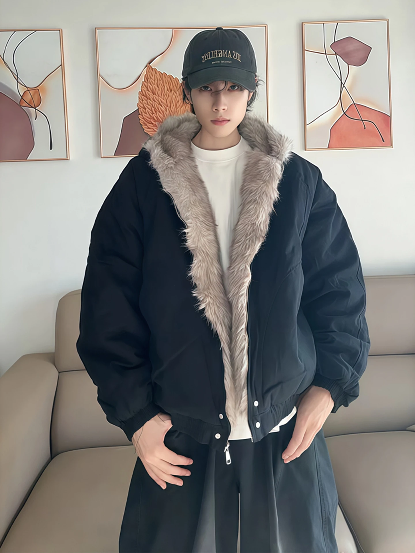 

Men's Winter Thiened Warm Cotton Jaet ort Sle Fur Collar Workwear Coat Cleanfit Youth Faion Stand Fit Long Sve