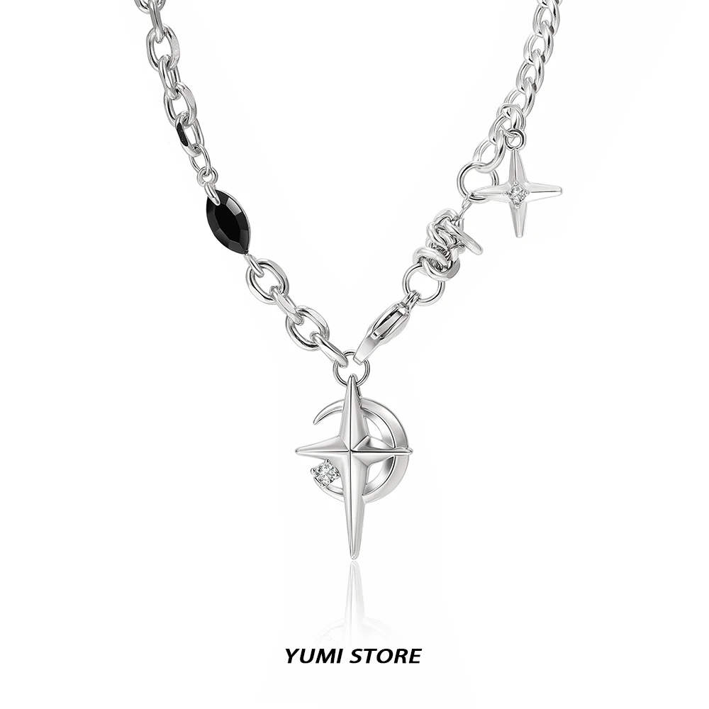 

Hip Hop Star Moon Pendant Necklace For Man Woman Non-Fading Titanium Steel Clavicle Chain Couple Jewelry Kpop Gift