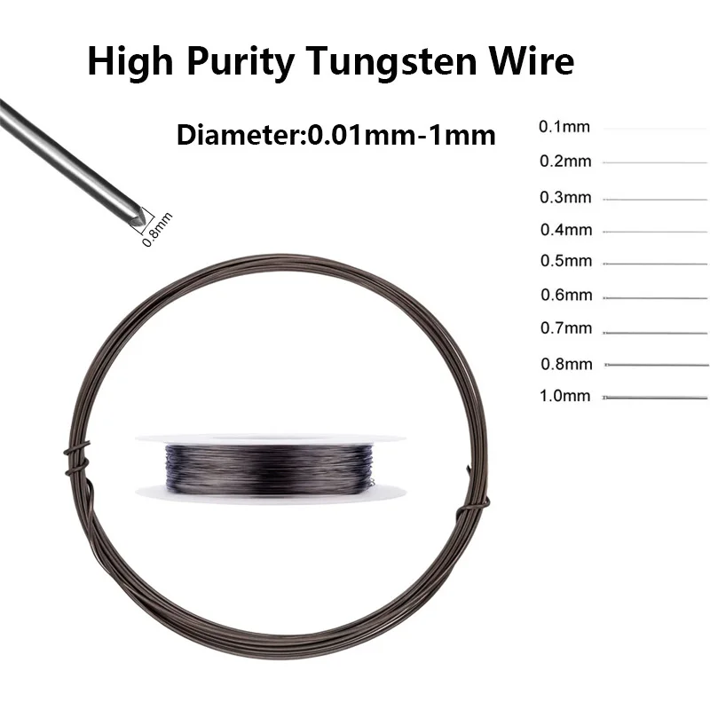 1Pcs W99% High Purity Tungsten Wire Diameter 0.01-1mm Length 1/2/5m Tungsten Line Electrical Heating Electrode Wire