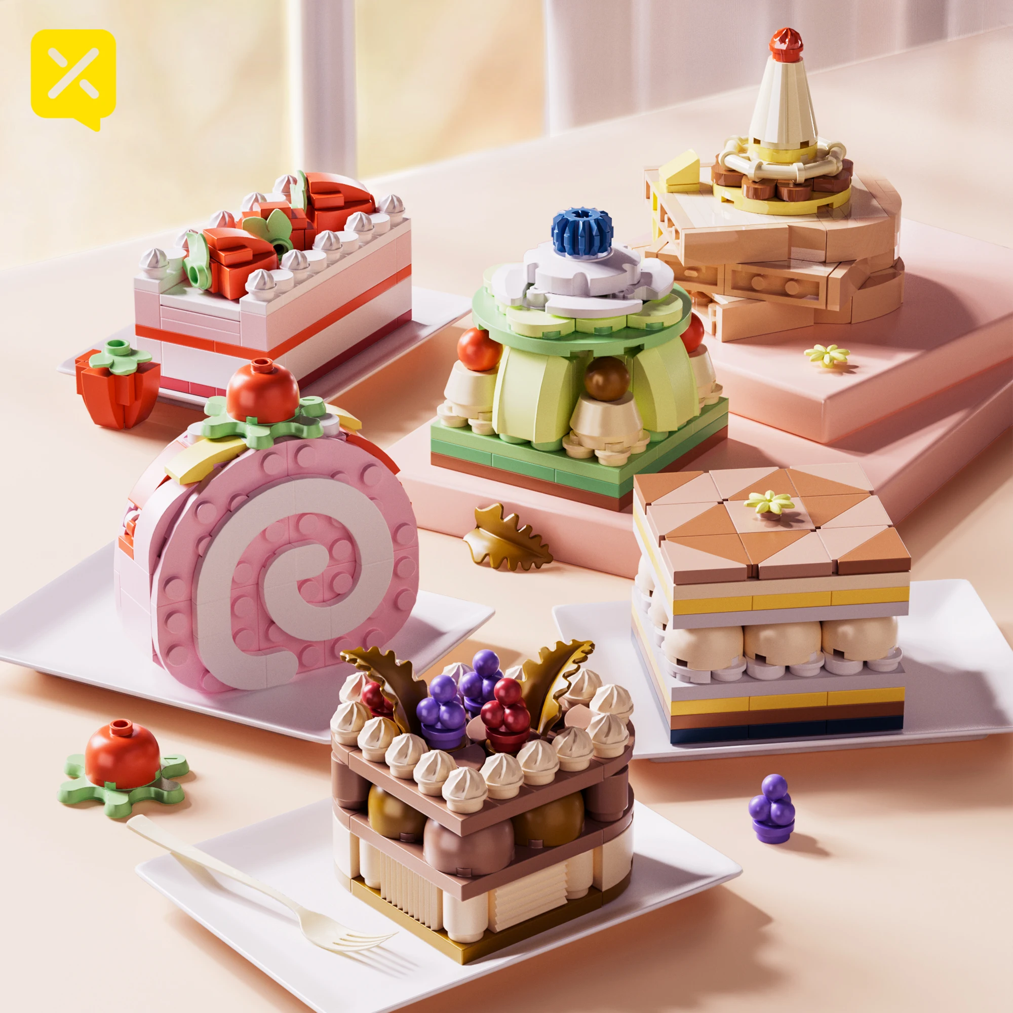 العلامة التجارية الجديدة الإبداعية الفراولة كيك تحلية نموذج الديكور اللبنات الغذاء ألعاب احتفالات عيد ميلاد هدايا تجميع الأطفال