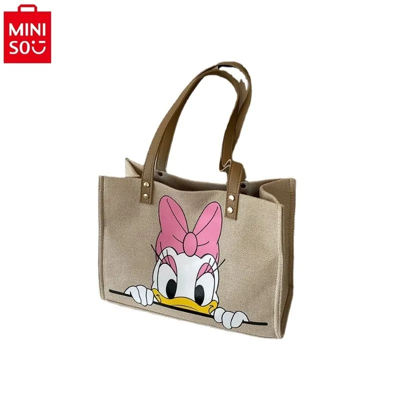 MINISO   Disney Cute Cartoon Anime Donald Duck Handbag Women\'s Fashion High Quality Canvas Large Capacity Tote Bag