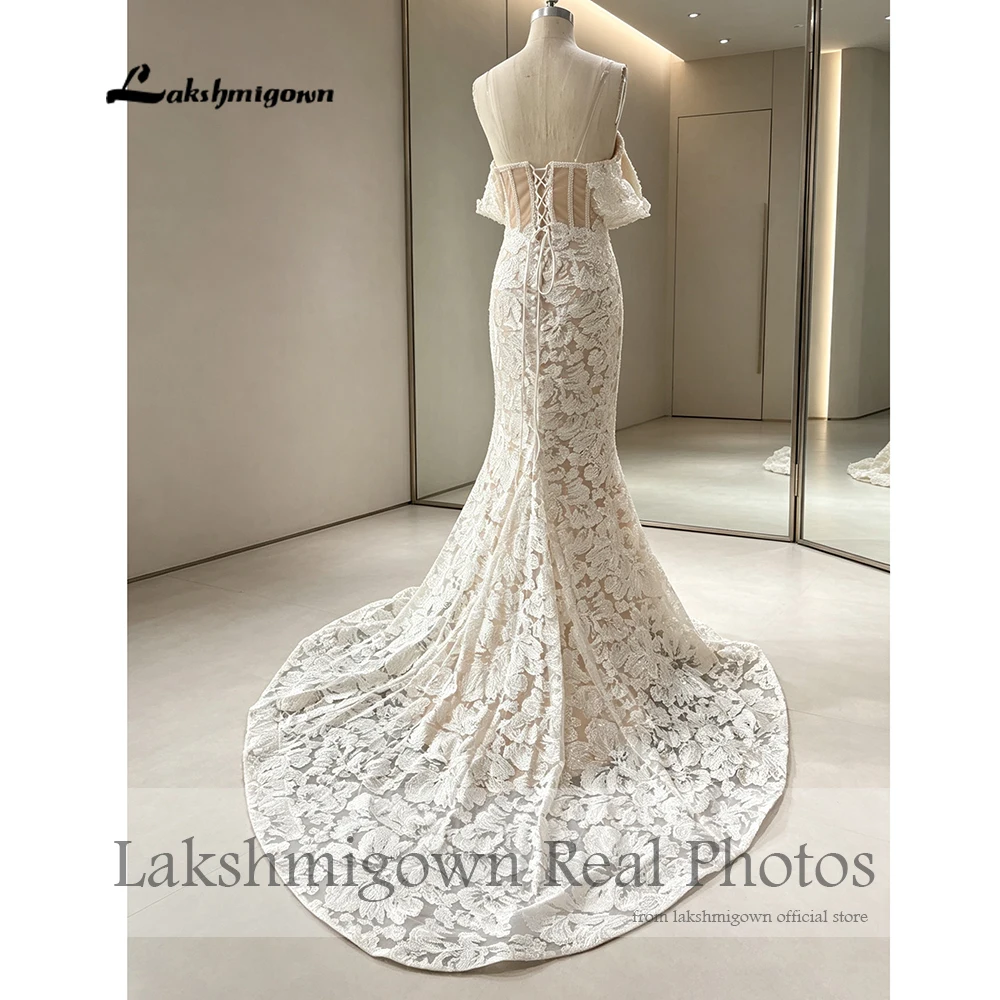 Lakshmigown Luxuriöses Meerjungfrauen-Brautkleid mit floraler Spitze 2027 Echte Fotos Schulterfreies Sweetheart-Brautkleid Maßanfertigung – Detail 6