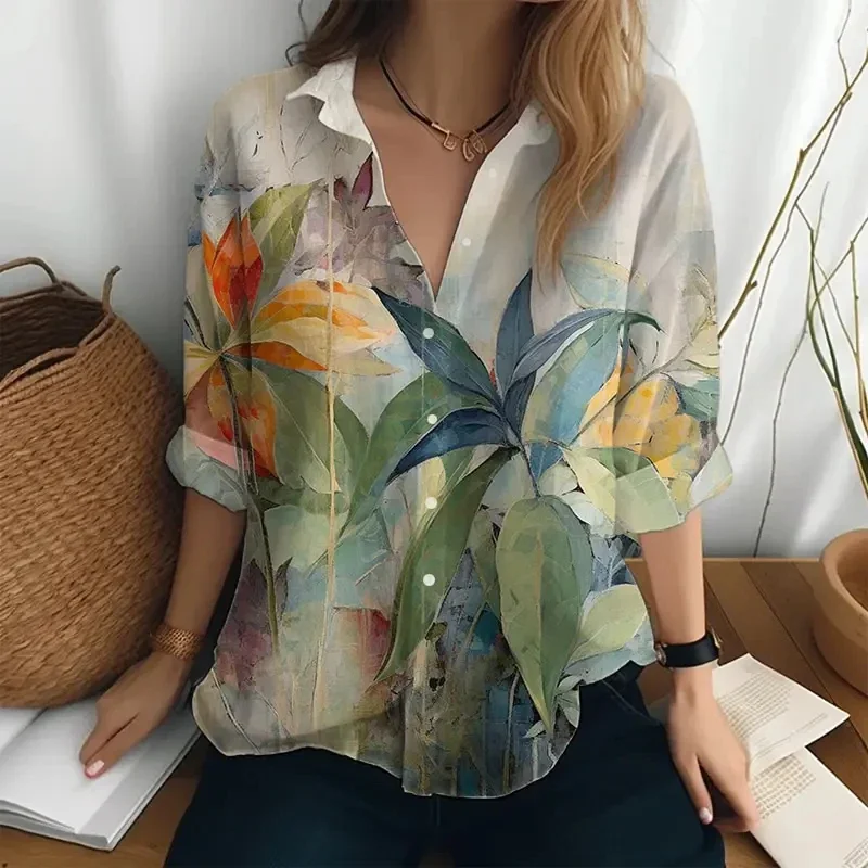 Elegant women\'s shirt retro casual long sleeve high quality women\'s clothing 3D printing spring and summer new style