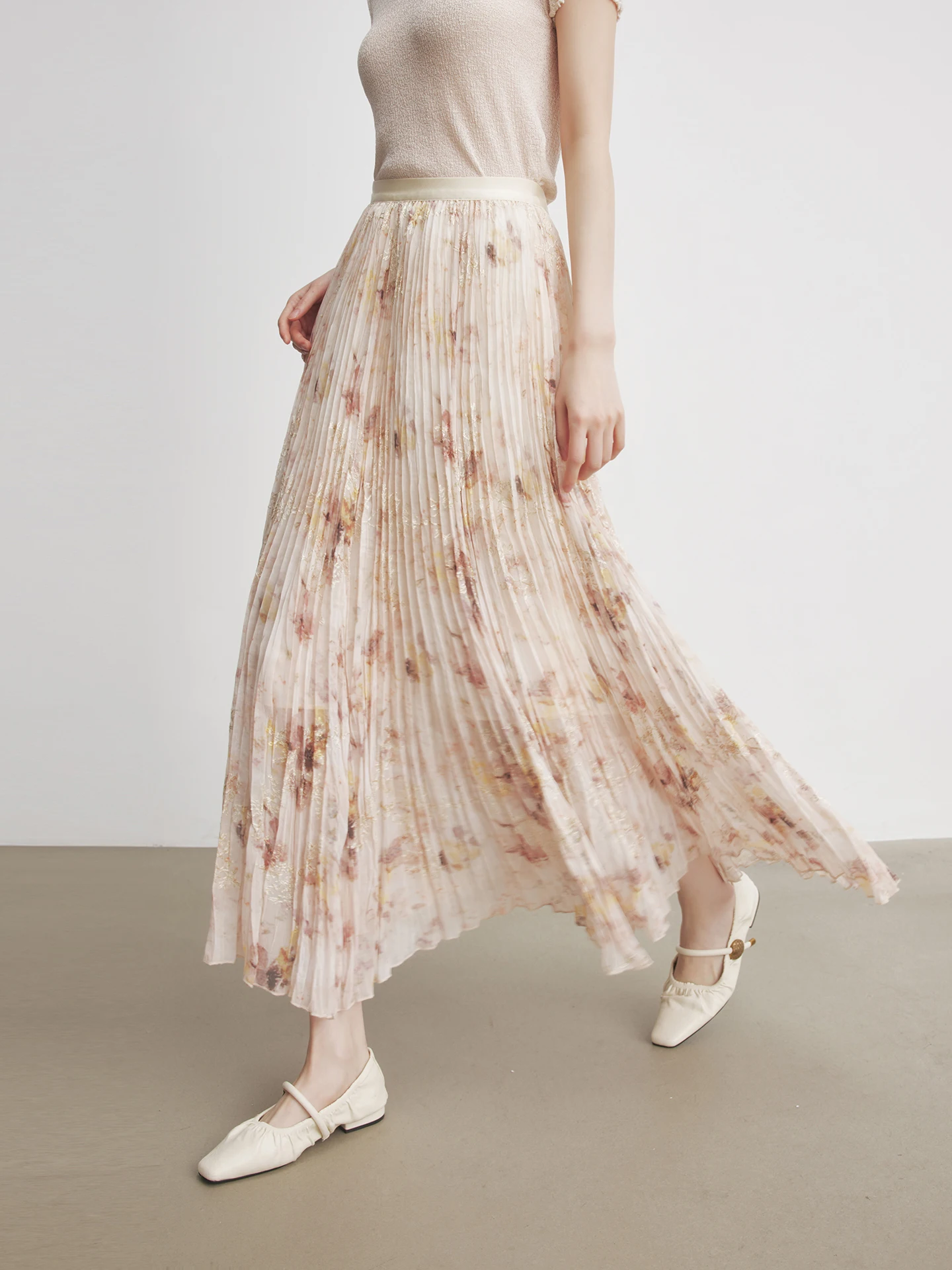 

Annata Orange Floral Print Half Skirt Women's Summer Thin A-Line Long Skirt Commute Casual City Tour High Waist Polyester Fiber