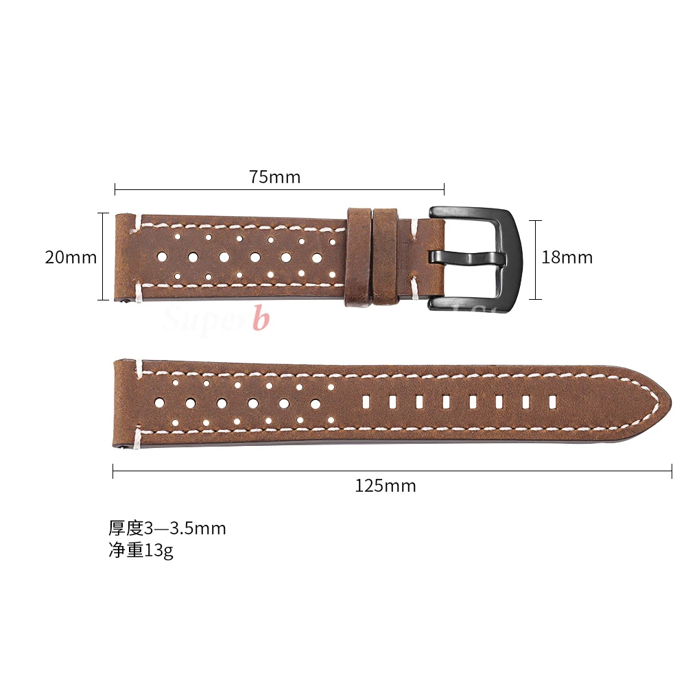 حزام من جلد البقر لساعة سامسونج جالاكسي 18/19/20/21/22/24 مللي متر سوار معصم ريترو قابل للتنفس لسوار Seiko سريع الإصدار