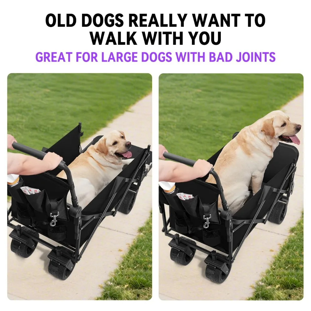 

Foldable Large Dog Stroller Cart with Tailgate for Medium & Big Dogs, Wide Wheels Brakes