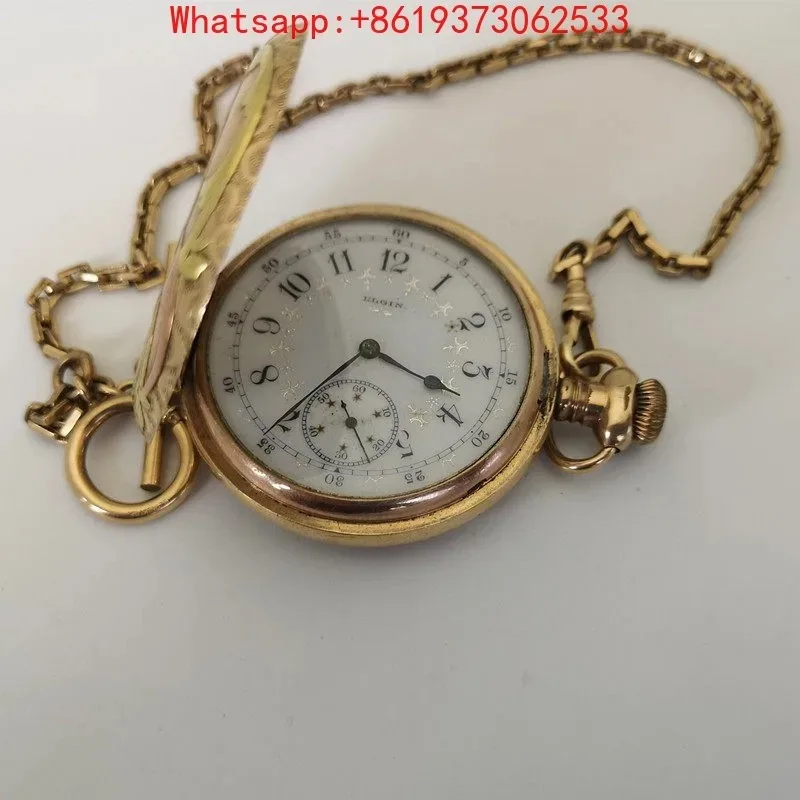 

Customized Creative Antique Huaisan Door Bag Gold Shell Ceramic Plate Old Pocket Watch Engraved Gold Shell Hanging Watch