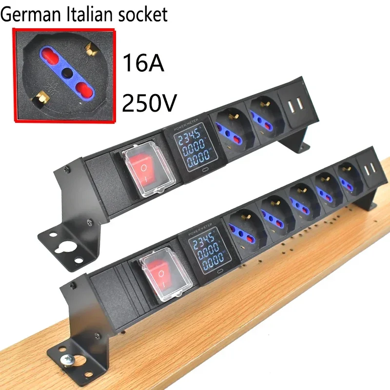 PDU power strip network cabinet rack,desktop hidden socket German Italian socket1-8AC With ammeter USB1.2m /2m extension