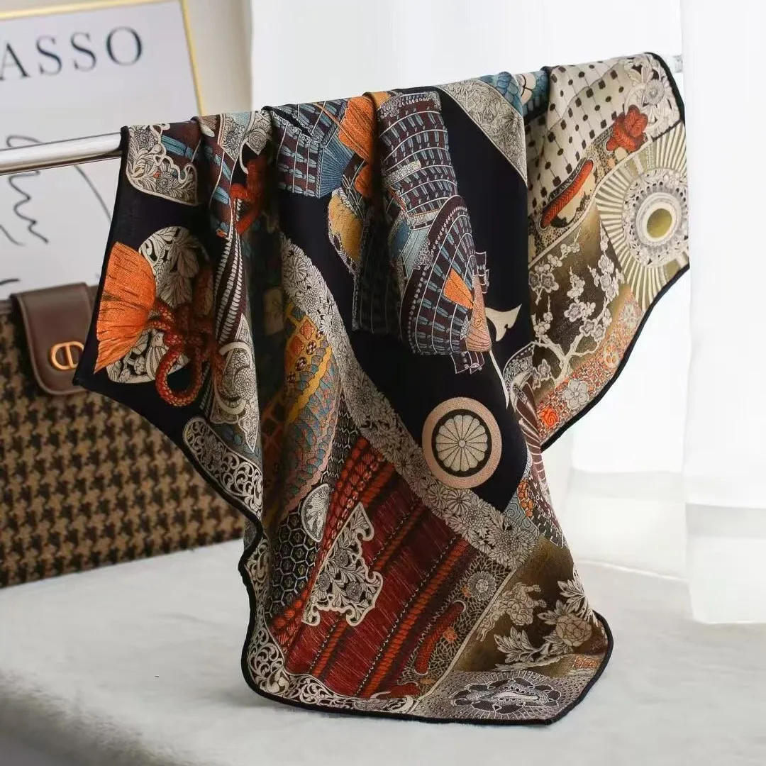 

Double Face Silk Wool Scarf 65 Women Small Bandanas Herms Rollerd Shawls Winter Warm Soft Scarves Bandanas Mother Lover Gift