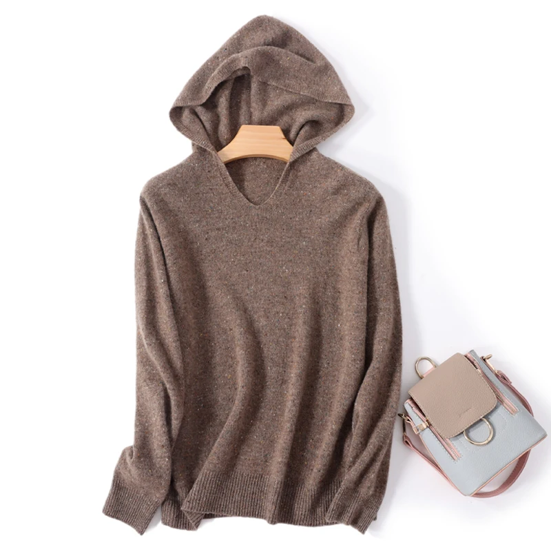 

Hooded Pullover for Women Autumn Winter Hoodie Causal Korean Loose Long Sleeve Sweater Warm 100% Merino Wool Knitted Sweatshirt