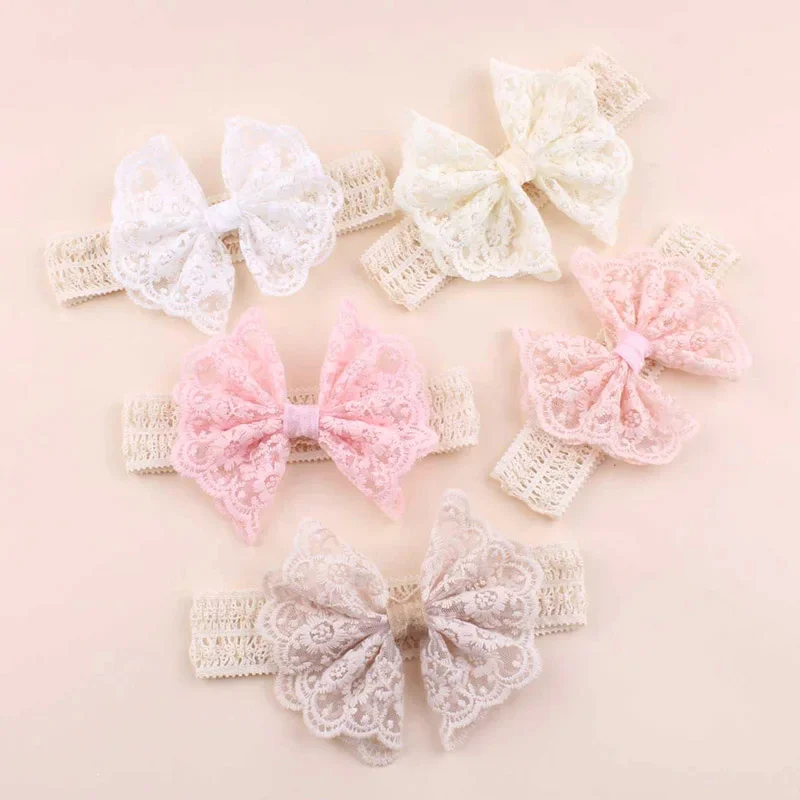 Lace Bow Baby Headband Soft Elastic Hair Bands Newborn Infant Bowknot Wide Turban Kids Girls Hair Accessories