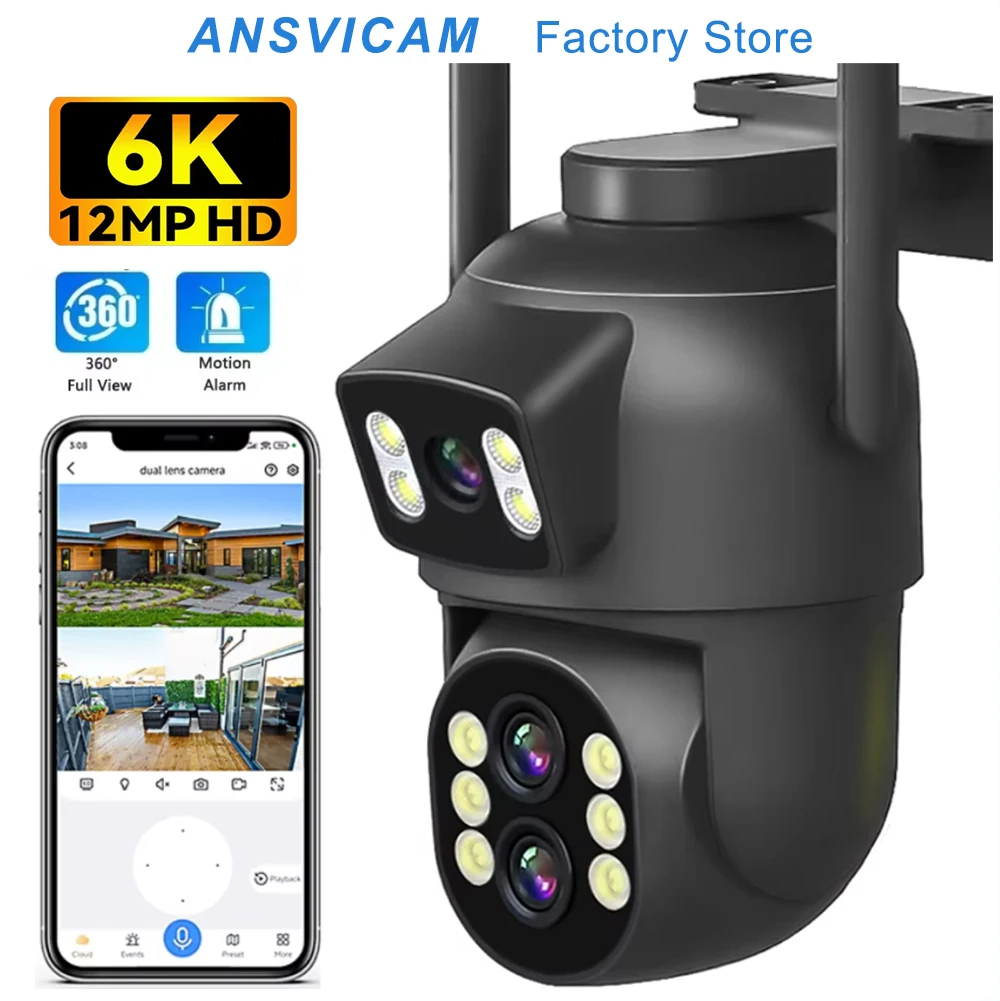 6MP WiFi Camera 12MP 10x Zoom Outdoor Night Vision CCTV Dual-screen WIFI Camera AI Automatically Security Protection Monitoring