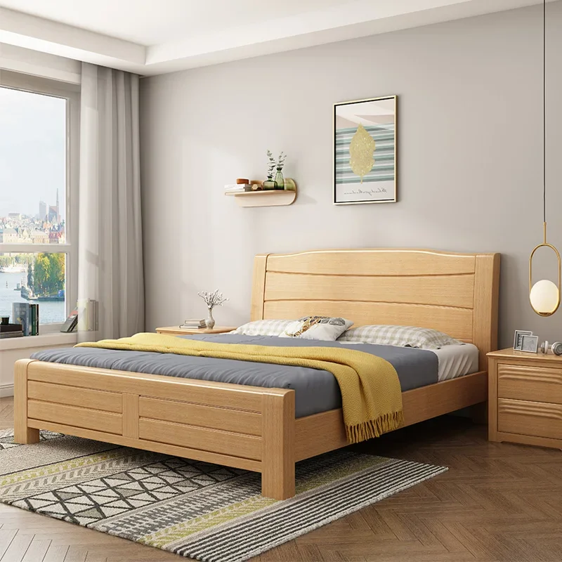 bed Nordic solid wood  master room double  1.5 m 1.8 m single  log modern simple beech furniture