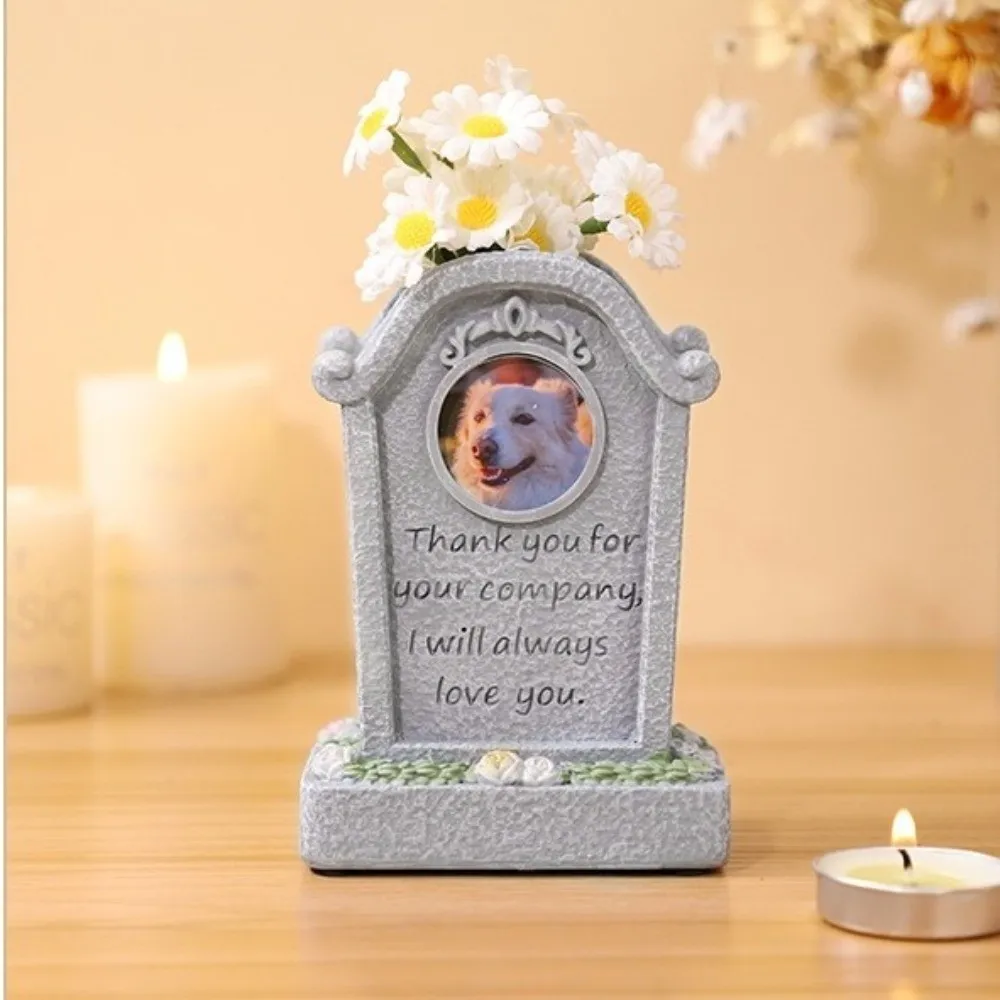 

Weatherproof Pet Grave Marker Waterproof Durable Cat Sacrificial Tombstone Photo Frame Design Pet Memorial Stone Lawn Garden