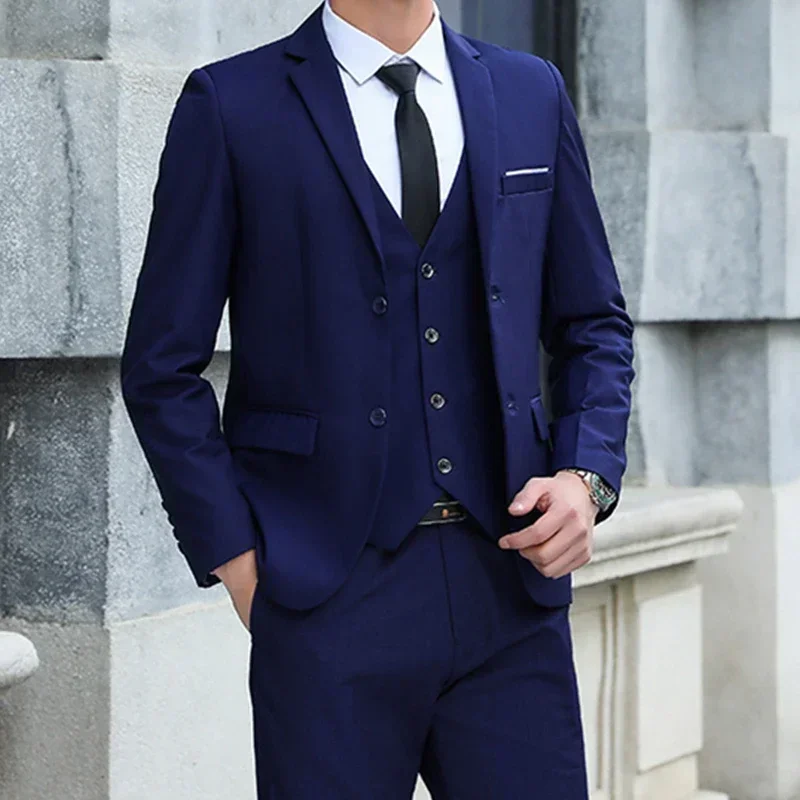 Men's New Business Casual One Button Three Piece Lapel Jacket Western Fit Fashion Men's Suit Groomsmen and Groom Dress Suit