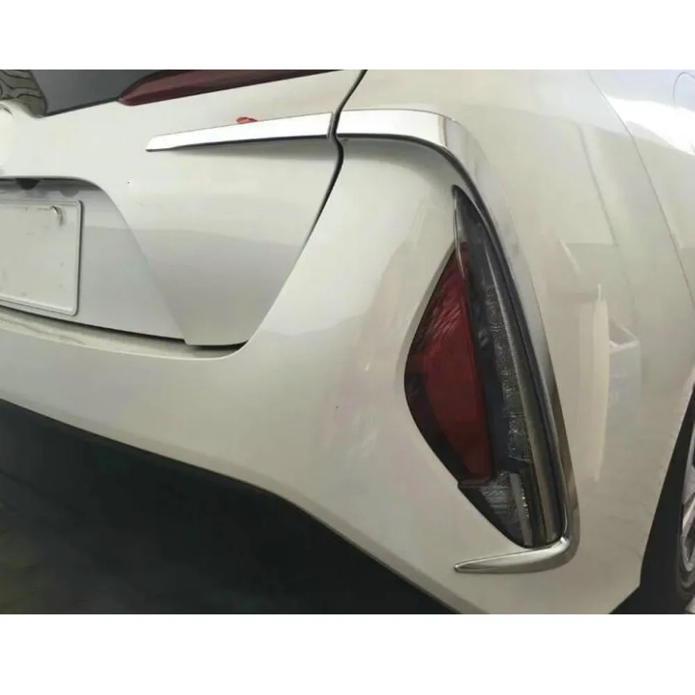 سيارة الخلفي الخلفي الضباب إطار المصباح الخفيف عصا التصميم ABS كروم غطاء الكسوة الحاجب لتويوتا بريوس PHV Prime 2017 2018 2019 2020 #4