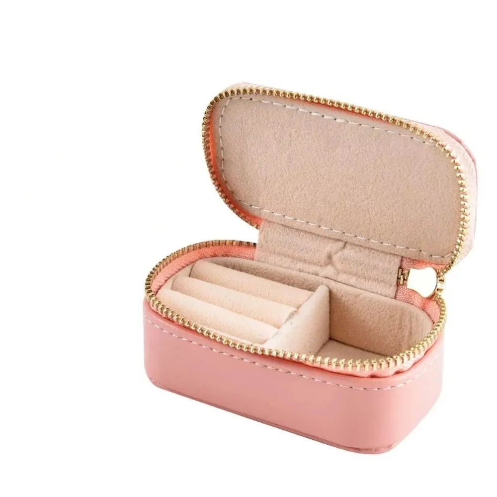 

Vintage Mini Portable Jewelry Box Zipper Square Necklace Ring Case PU Leather Jewelry Display Case Earring Organizer Girls