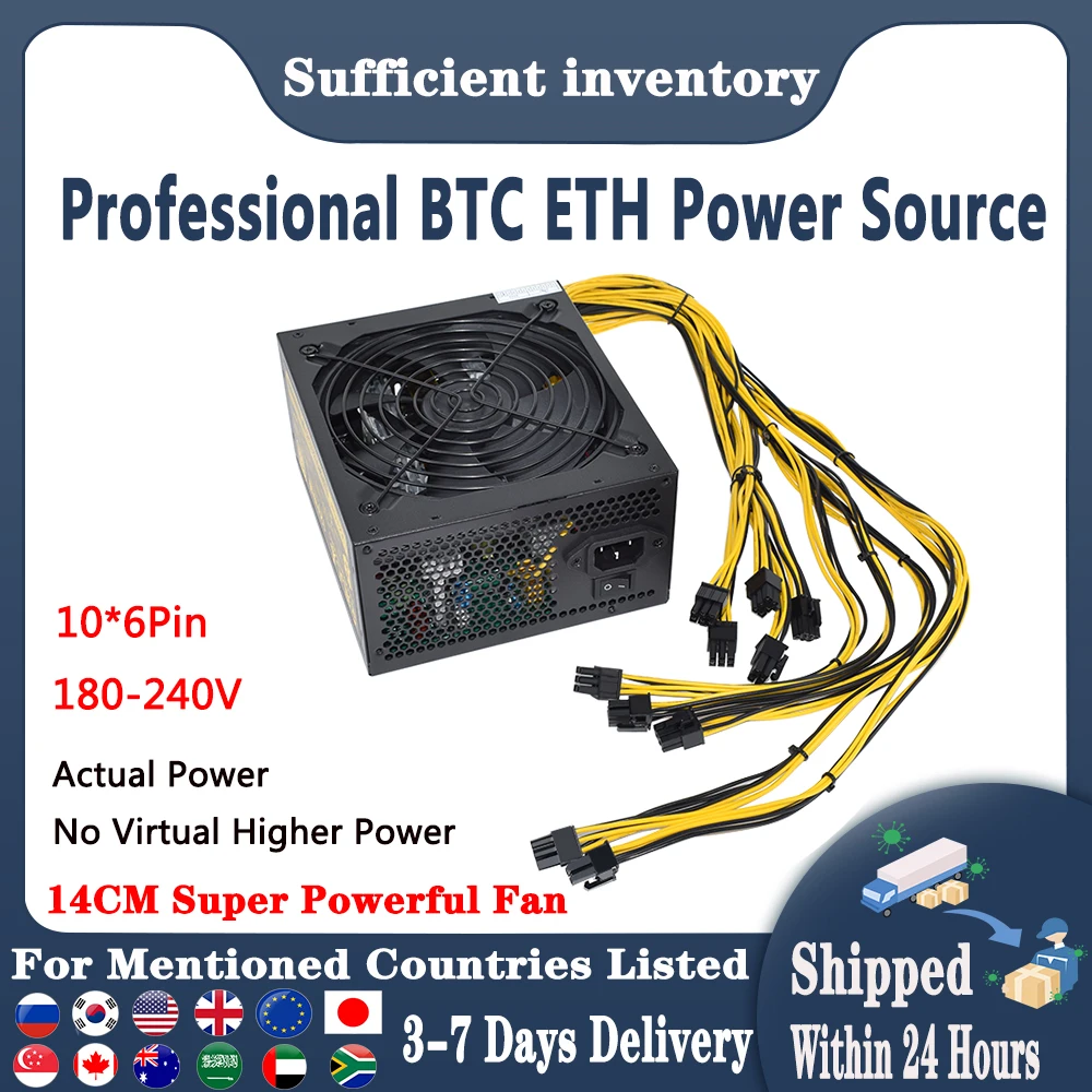 SENLIFANG ATX 12V 180-240V 1800W 2000W BTC ETC RVN Special Mute Power Supply 6PIN*10 For Bitcoin Various Mining Machines