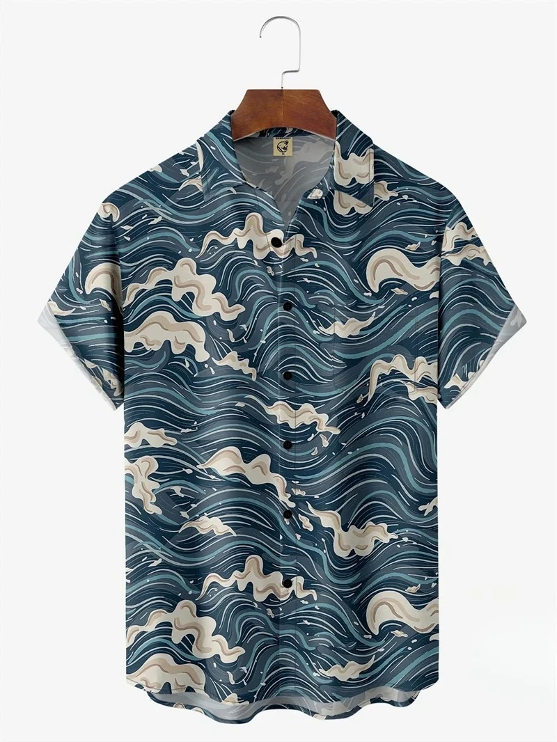 New Hawaiian Shirts for Mens Short Sleeve Tops Japanese Style 3D Print Ukiyoe Wave Graphic Clothes Summer Streetwear Male Shirts