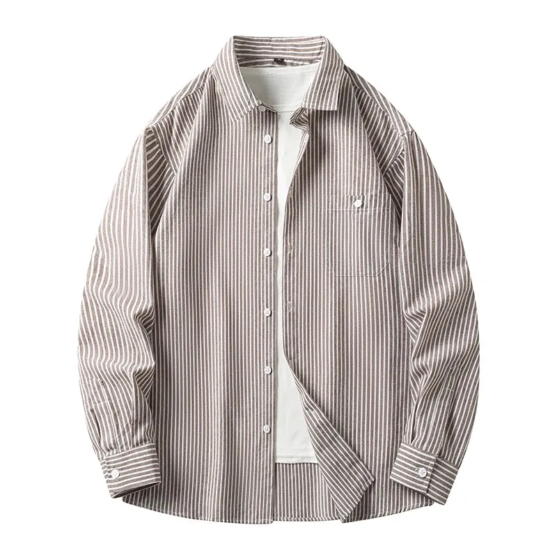 

Retro Men's Long Sleeve Striped Shirt Casual Style Spring Autumn Workwear American Collar Jacket for Teenagers Polyester Cott...