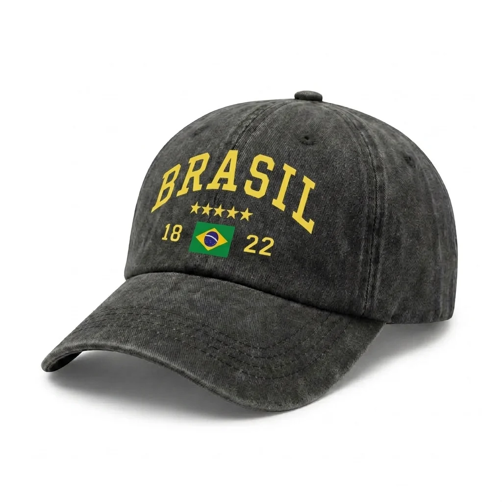 Vintage Washed Brazil Flag Graphic Baseball Cap, Adjustable Unisex Dad Hat, Brazilian Pride Gift for Travel and Sports Fans