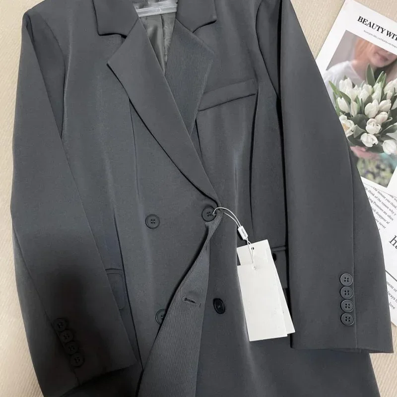 Dopaminergic Wear with A Big All-match Grey Suit Jacket Female Autumn Dress Small Senior Sense of Lazy Wind Korean Tide Blazers