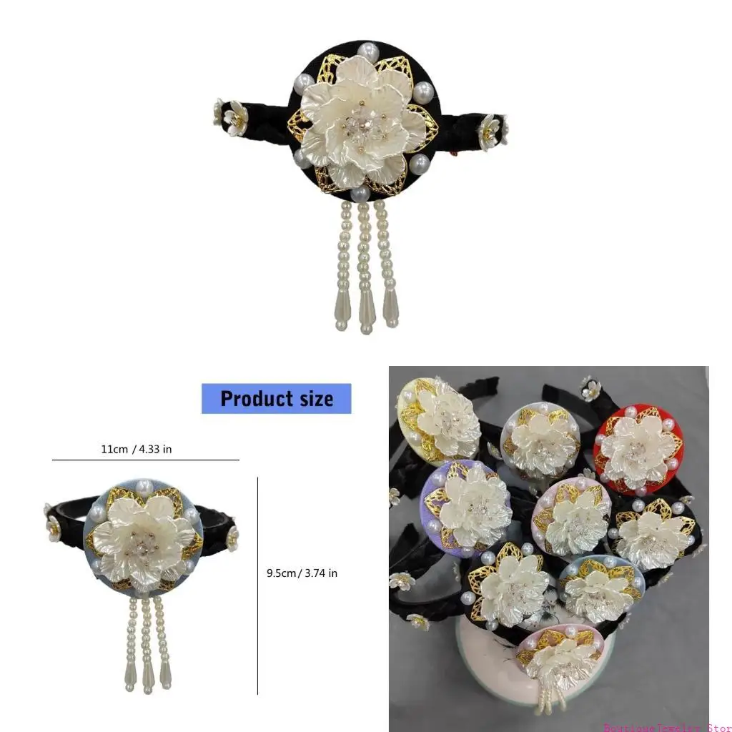 E1PE Satins Pearls Embellished Korean Headwear Headband for Cultural Celebrations