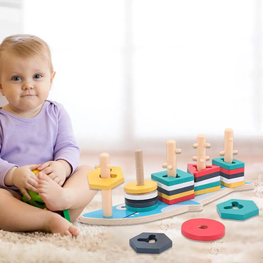 Wooden Educational Preschool Toddler Toys 5 Year Old Shape Color Recognition Geometric Sorting Board Stack Sort