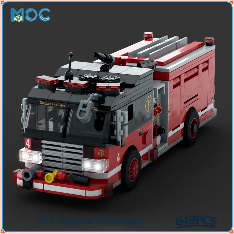 Image of MOC Bausteine Feuerwehrauto Chicago DIY Zusammenbaubares LKW-Modell Transportmittel Kreative Sammlerstücke Spielzeug Geschenke 649 Teile