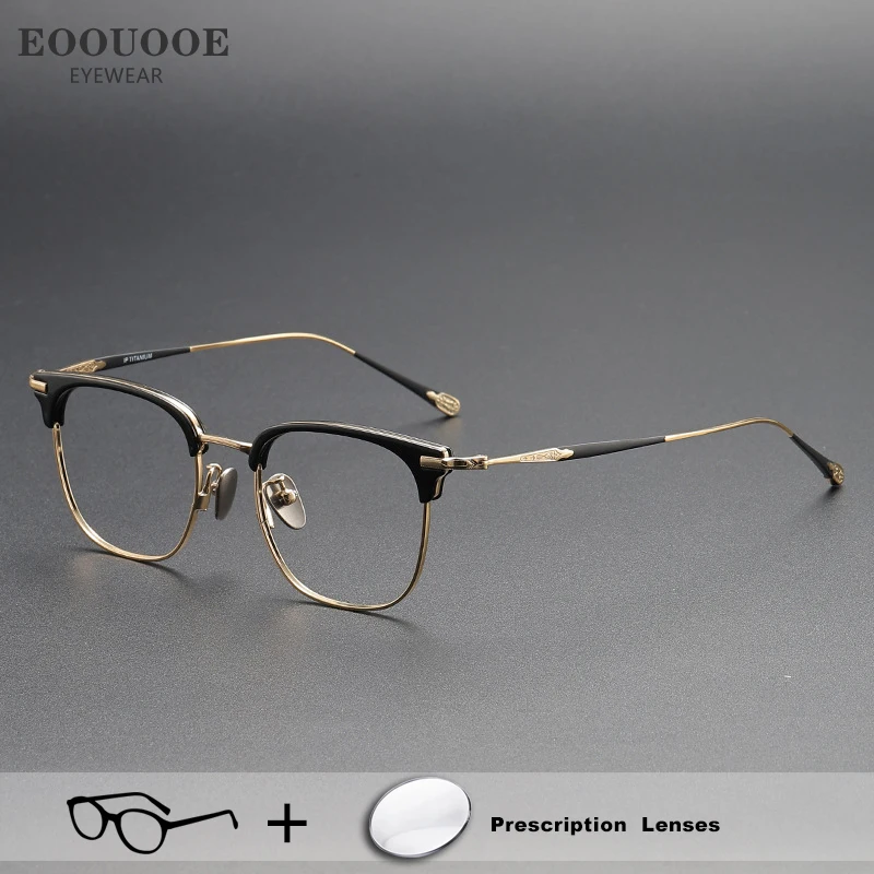 

Vintage Eyeglass Frame Eyebrow Optics Glasses Titanium Filter Blue Light Transition Prescription Recipe Lenses Myopia Eyewear