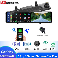 12 inch Carplay & Android Auto Car Rearview Mirror DVR Camera 2K 1080P WiFi GPS Navigation FM Dash Cam Video Recorder