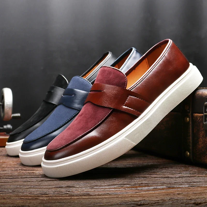 Luxury Men's Casual Slip-on Leather Shoes Men Classic British Style Penny Loafers Mens Outdoor Moccasins Driving Flats