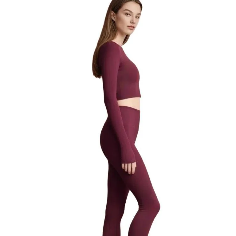 بدلة يوجا نسائية بقصة ضيقة بدون خياطة، رقبة دائرية عالية المرونة وأكمام طويلة، ملابس لياقة بدنية، بدلة رياضية للجري #5