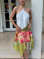 Chic Flora Printed Irregular Hem Skirt Women Elegant High Waist Ruffle Loose Mid-length Skirts 2026 Lady Vacation Beach Wear New