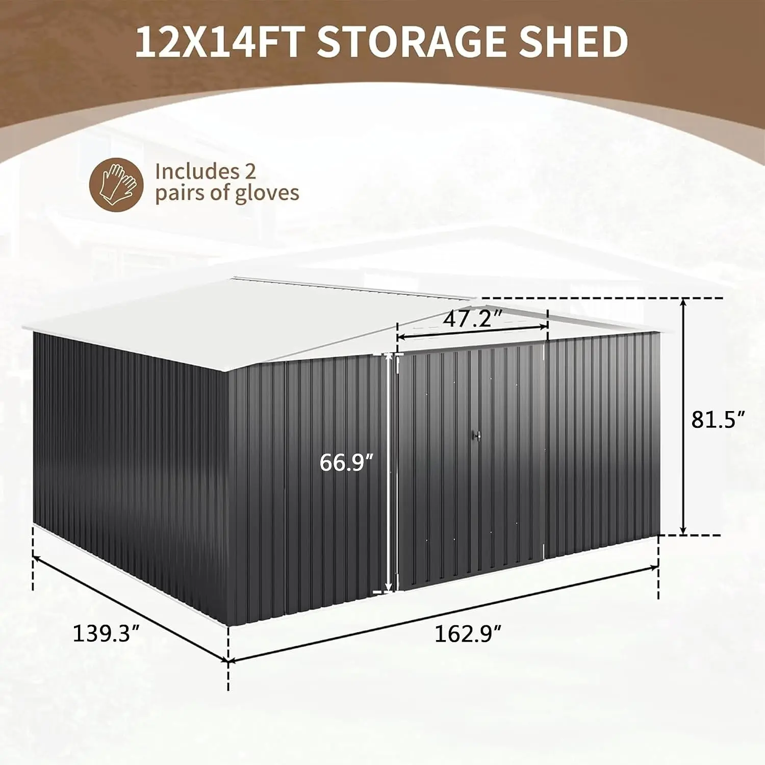 12x14 FT Metal Outdoor Storage Shed with Lockable Doors & Reinforced Frame, Large Garden Tool Shed for Backyard, Patio & Lawn