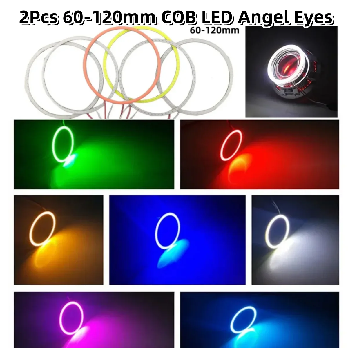 12V Fog Headlight Decorative Light 60MM 70MM 80MM 90MM 100MM 120MM Car LED COB Angel Eyes Halo Ring Lamp Daytime Running Light