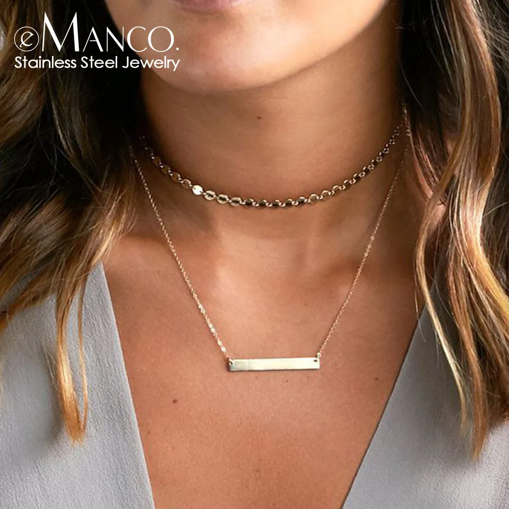 EMANCO Women's Stainless Steel Layered Necklace Fashion Split Design Pendant Choker Combo for Stylish Decoration