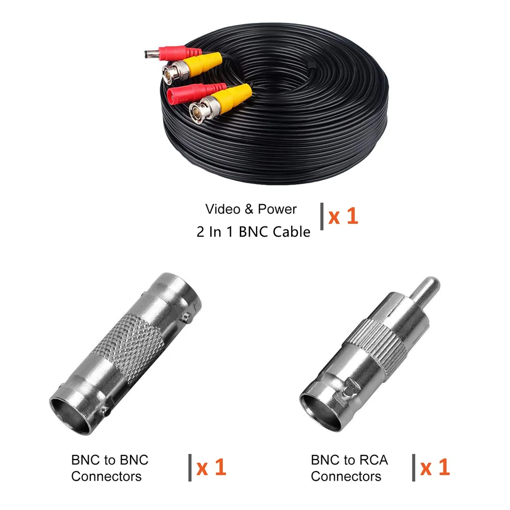 BNC Video Power Cable BNC 2 IN 1 Extension Security Camera Cable Wire Cord 5M/10M/20M/30M With BNC Connector And RCA Adapter