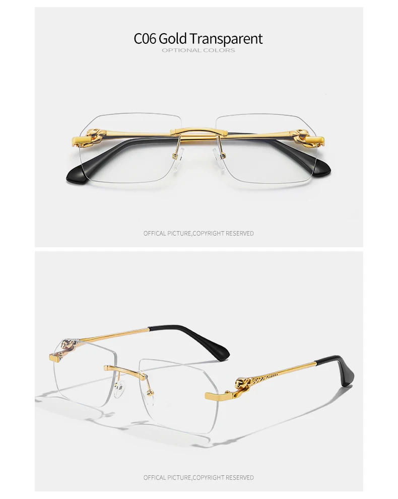 Hbk steampunk randlose Sonnenbrille Männer neue Vintage Geparden kopf legierung rahmen los für Mann Frauen Luxus fahren Sonnenbrille – Detail 16