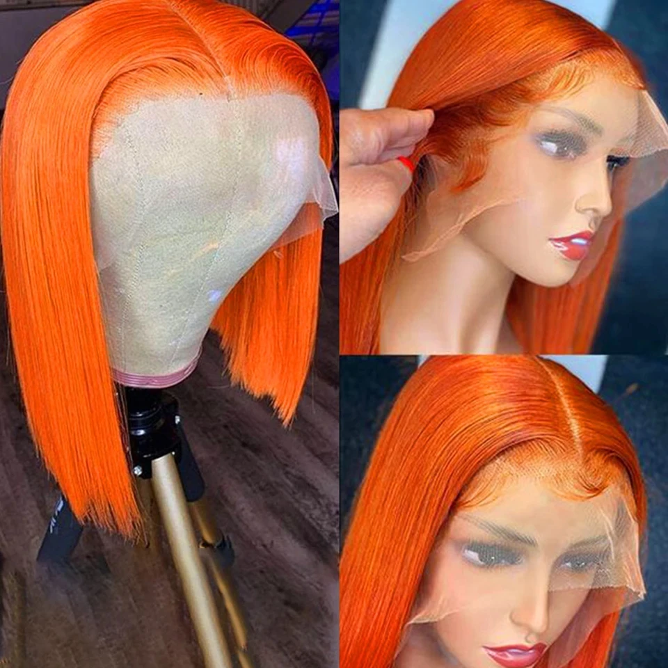 Ginger Short Bob Lace Front Wigs 100% Human Hair Wigs Bob Lace Wigs For Women Blonde Orange Straight Brazilian Hair Closure Wig