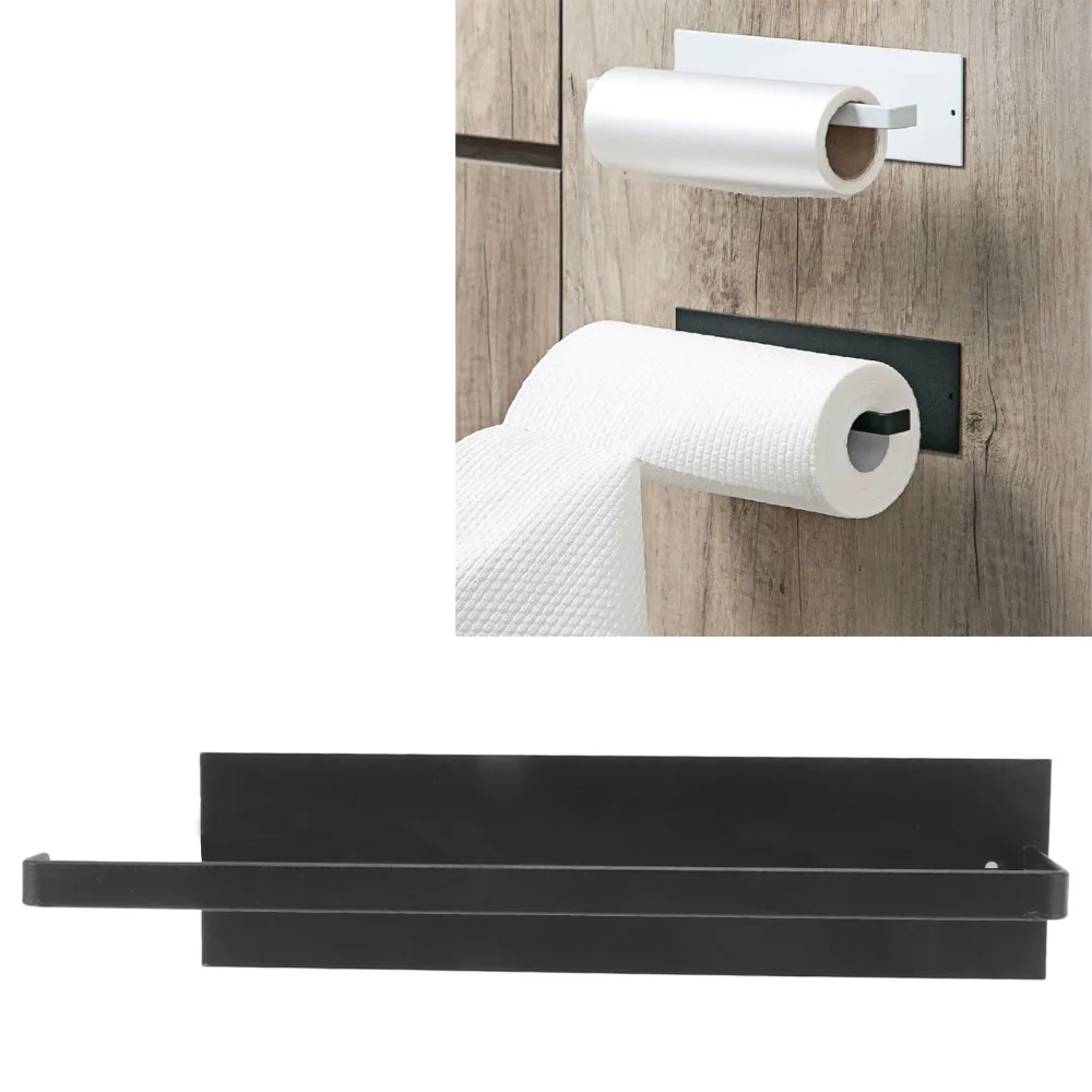 

Carbon Steel Paper Towel Holder Wall Mounted Black White Paper Towel Roll Rack Self Adhesive Elegant Simple Towel Bar Rack