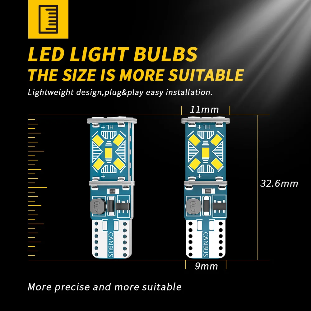 DXZ 10PCS W5W T10 LED Bulbs Canbus 15-SMD 12V 6000K 194 168 Car Interior Map Dome Lights Auto Clearance Signal Lamp White Amber