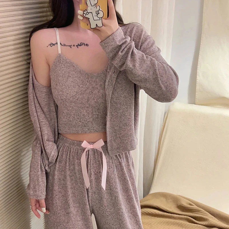 NHKDSASA 2024 Ladies Night Dress Lounge wear Sets Custom Luxury Bamboo Clothing Cotton Pijamas Women Sets Pajamas Top Robe Pants