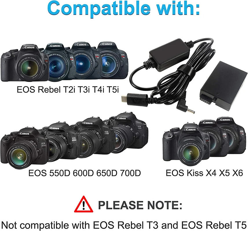 PD USB-C محول إلى DR-E8 DC المقرنة LP-E8 الدمية البطارية ل EOS المتمردين T2i T3i T4i T5i 550D 600D 650D 700D قبلة X4 ، X5 ، X6 أرقام
