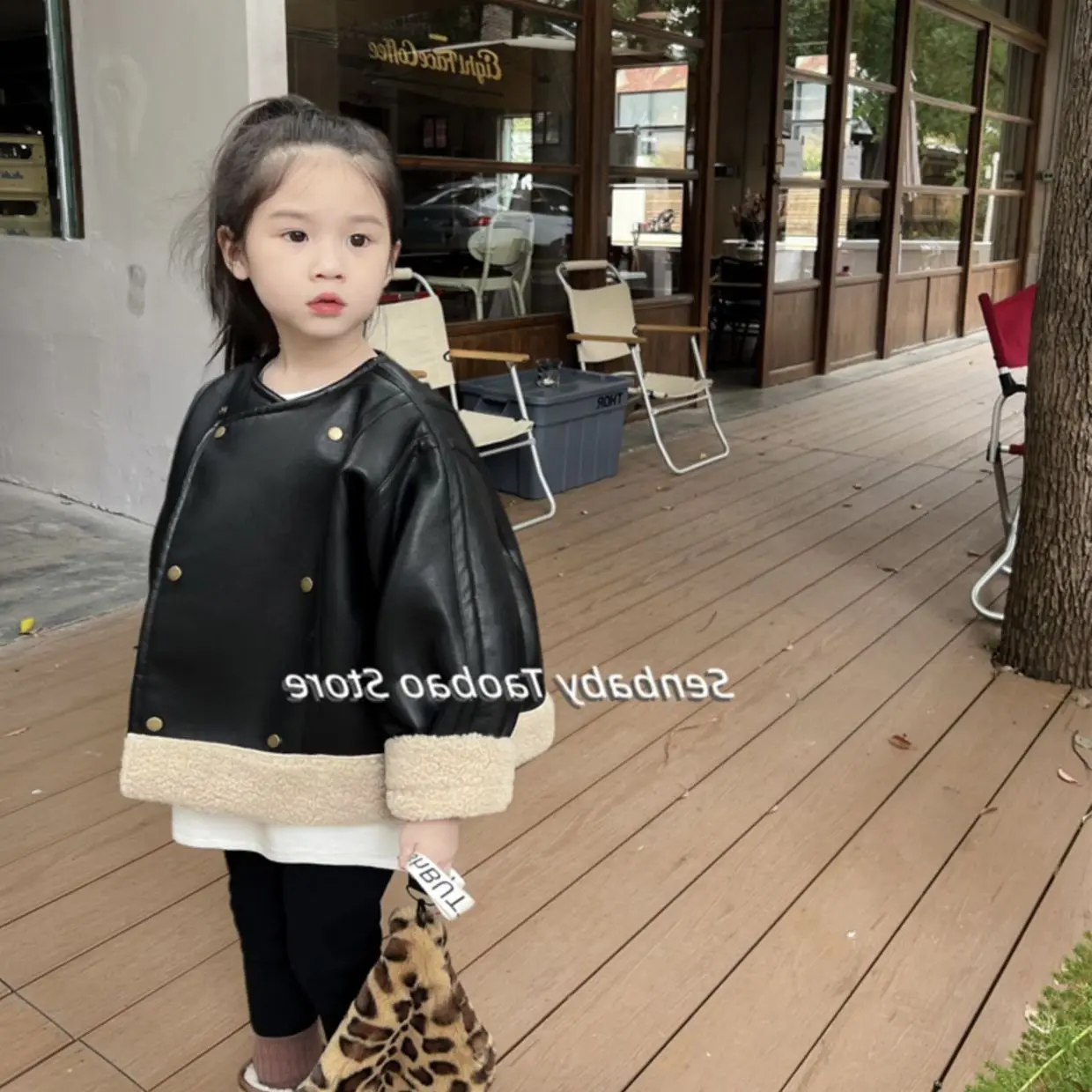 Boys and Girls Leather Jacket PU Washed Soft Leather with Plush and Thickened Outerwear Autumn and Winter Children\'s Clothing